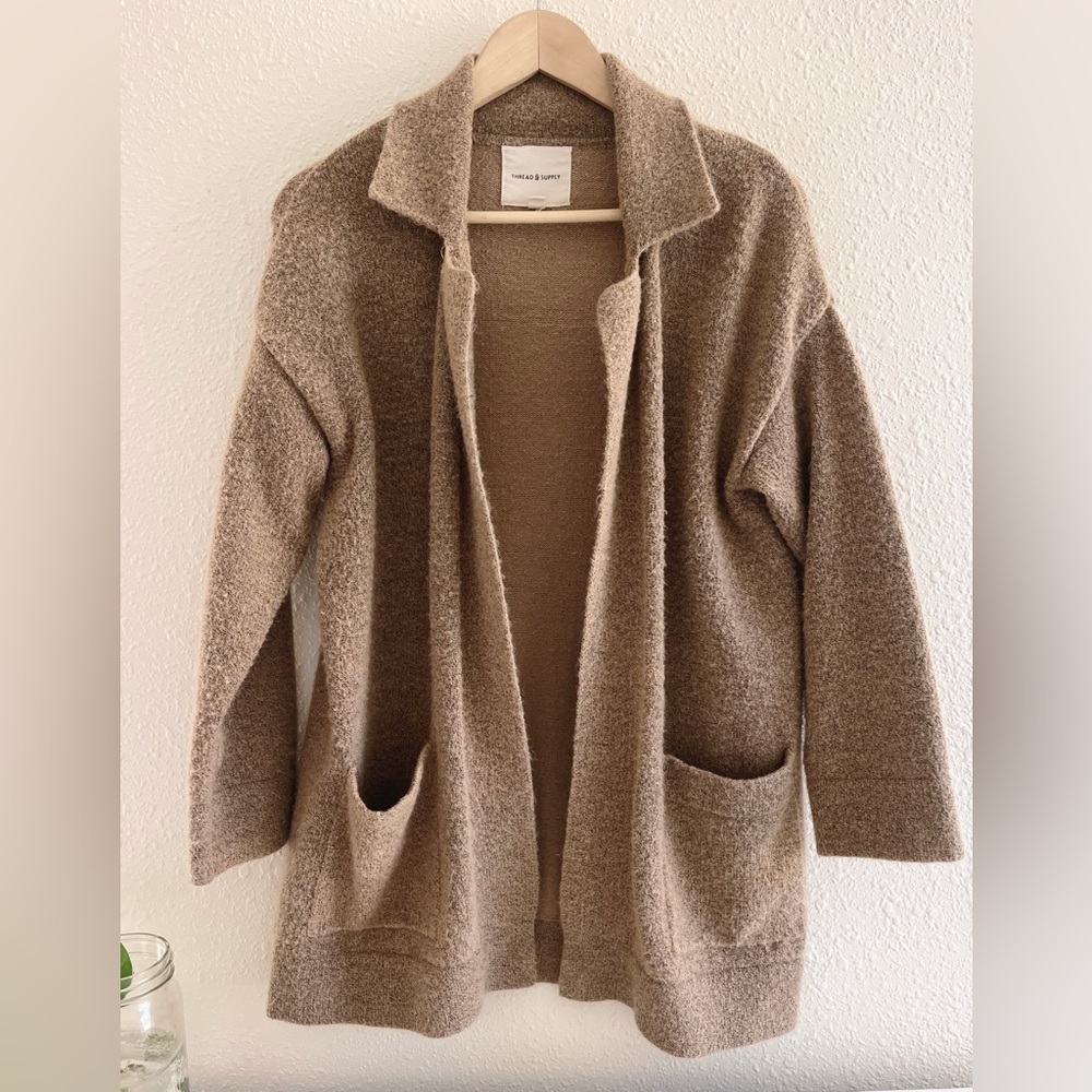 thread & supply tan open cardigan
